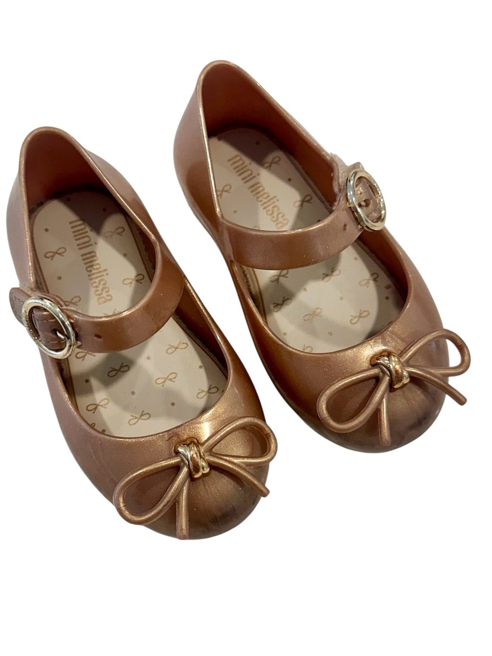 Mini Melissa Sweet Love Cap Mary Jane Gold Ballet Flats with Bow - Size: 6 - Picture 9 of 10